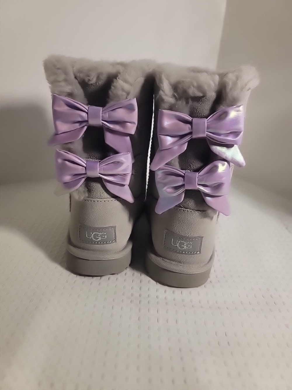 UGG Kids Gray Boots with Lilac Bows
